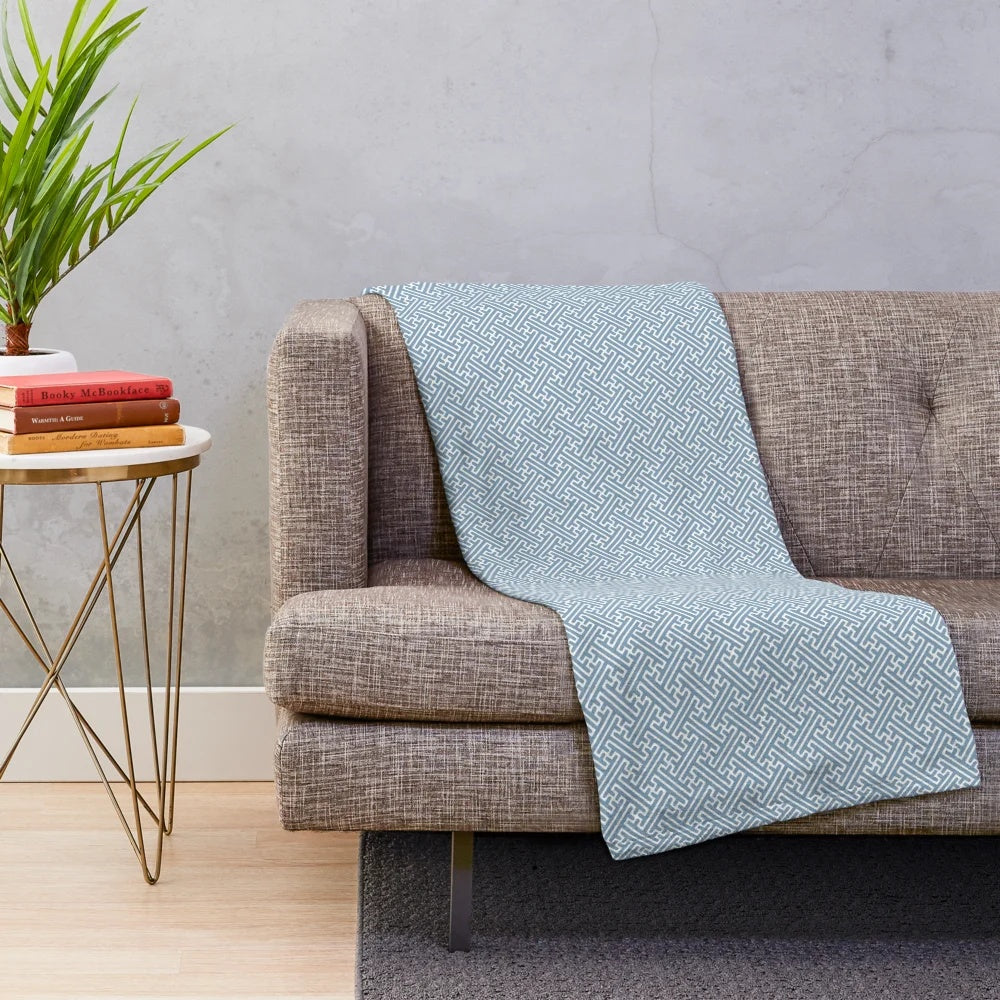 Traditional Japanese Sayagata pattern plush blanket