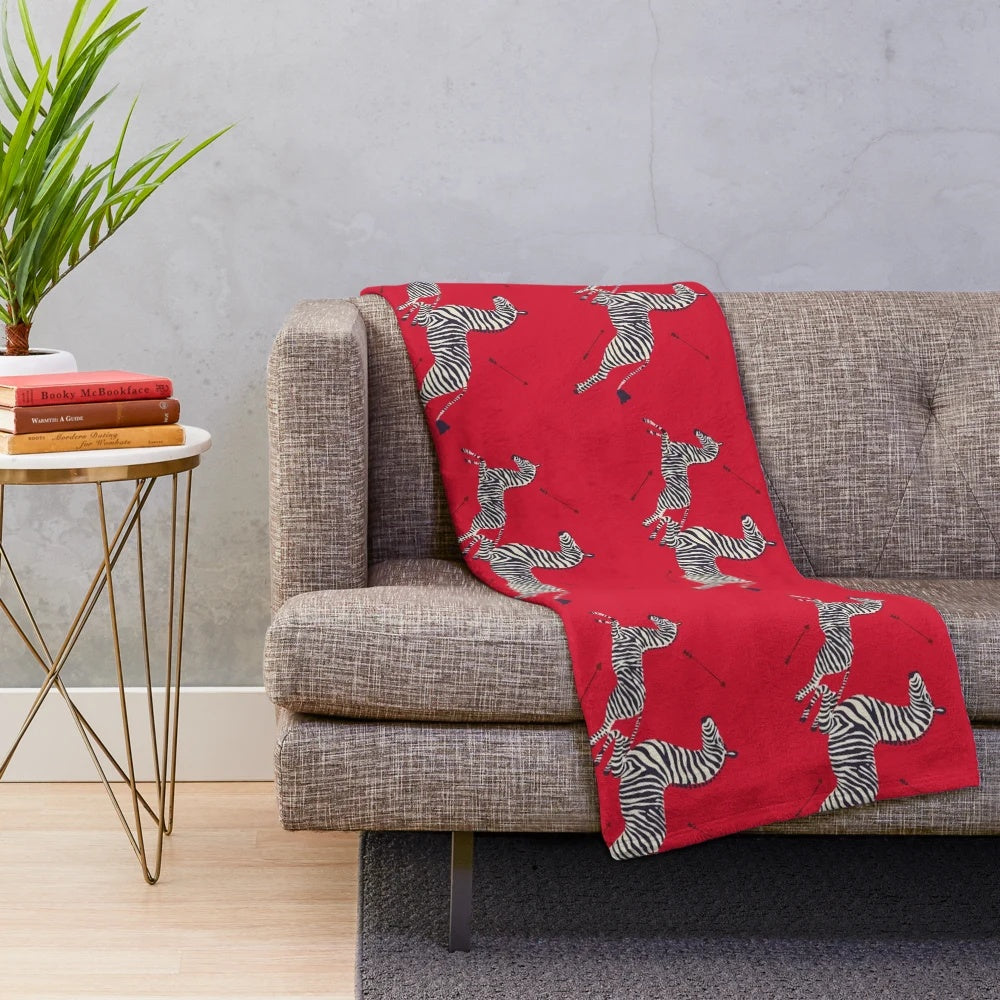 Scalamandré Zebra (Red) Inspired Plush Blanket for Wes Anderson Fans