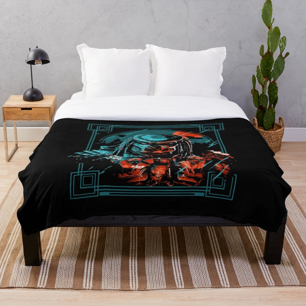 Soft and cozy plush blanket featuring an alien design