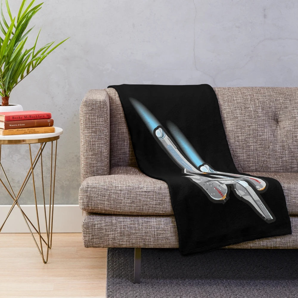 Classic plush blanket with a sci-fi inspired Enterprise design