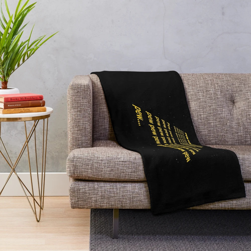 Sci-Fi Plush Blanket with "Pew Pew Pew" Funny Design