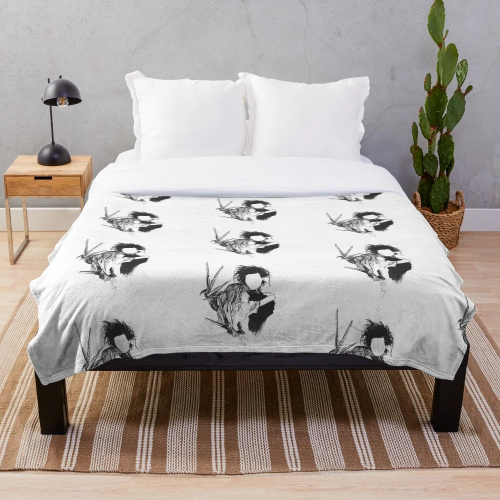Scissorhands themed plush blanket with gothic design
