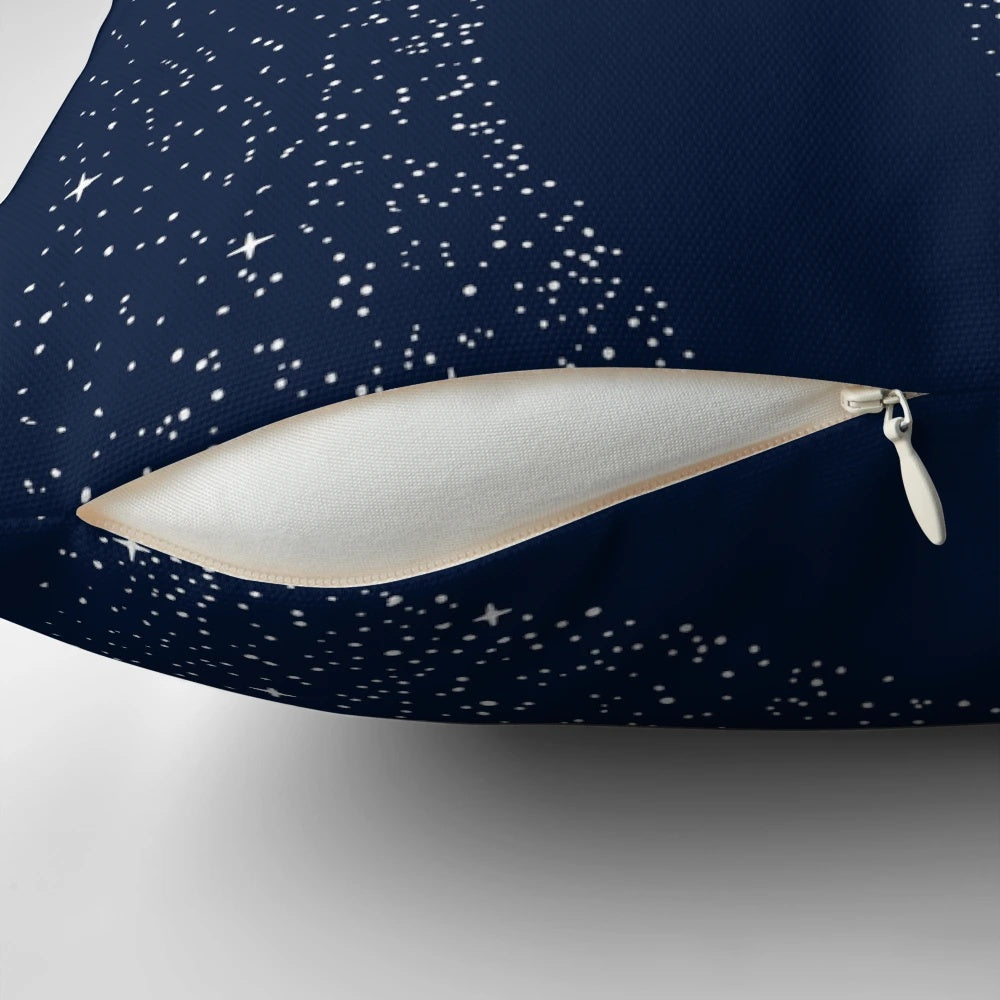 A photo of a pillow with a surreal design featuring a whale shark in a starry, cosmic seascape.