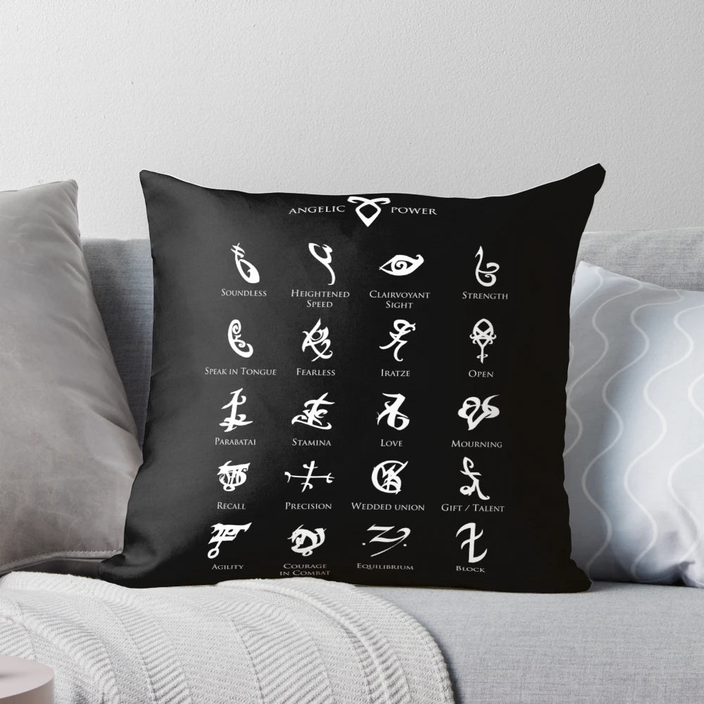 Throw pillow featuring a map of Shadowhunter runes from the Cassandra Clare book series The Infernal Devices and The Mortal Instruments.