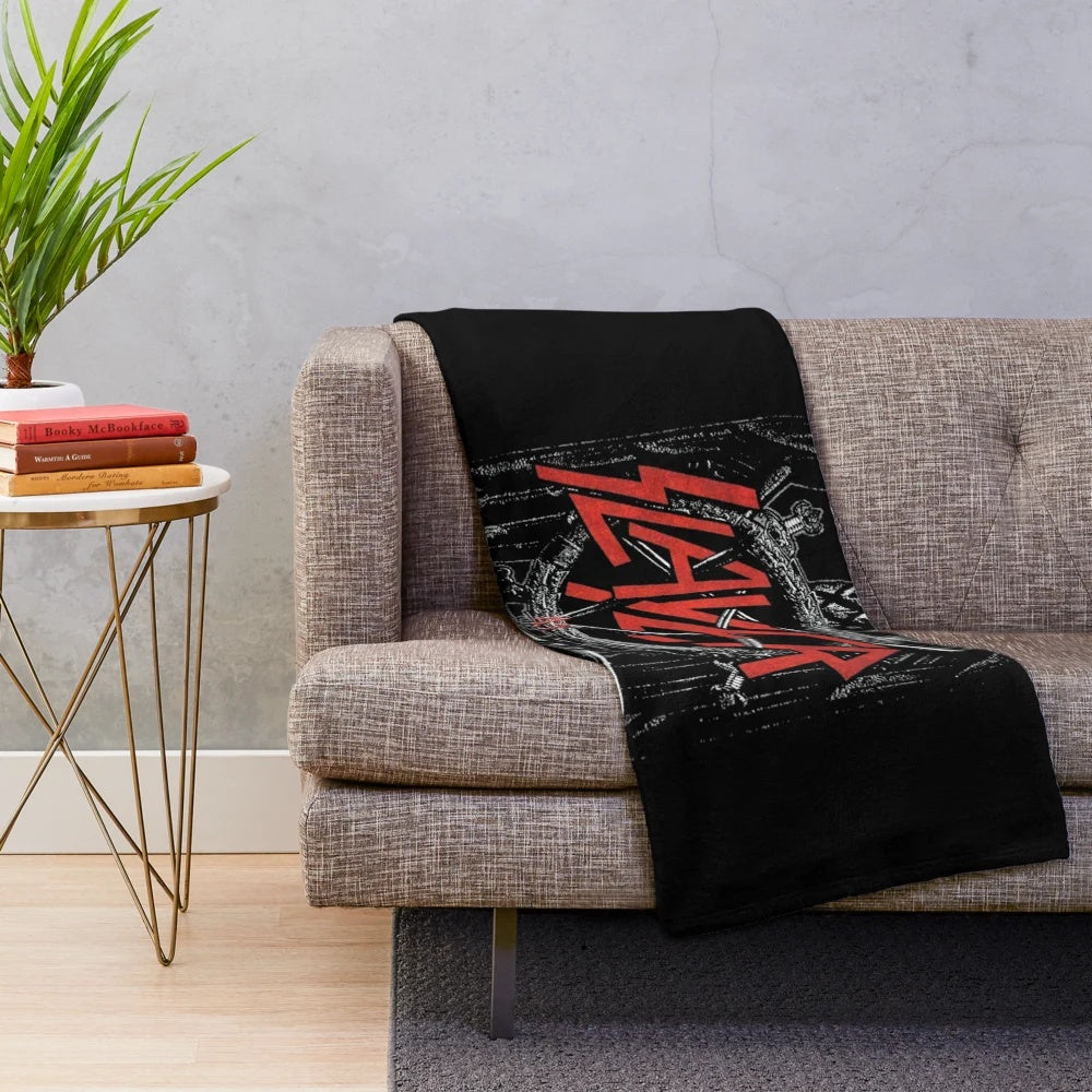 Shiny plush pet blanket featuring a slayer inspired design
