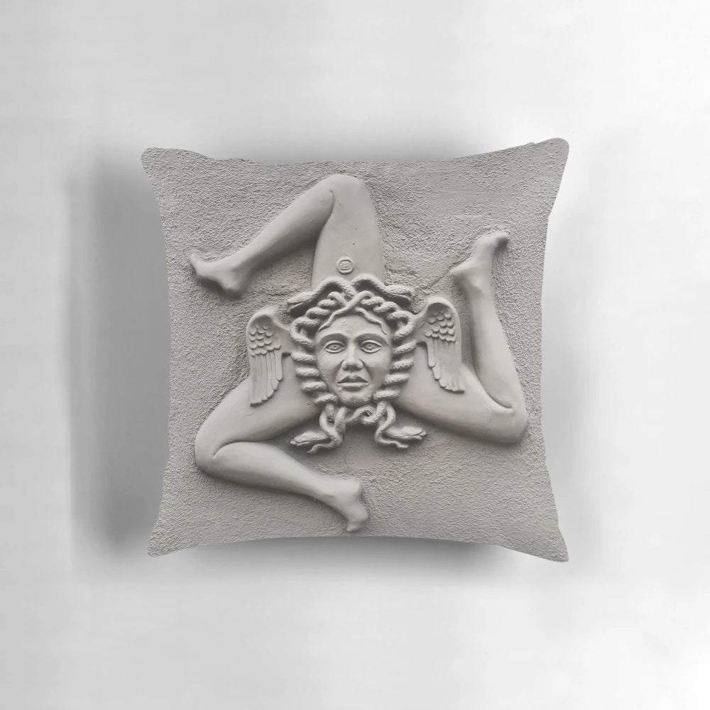 Trinacria Medusa Relief Pillow showcasing Sicily's cultural heritage