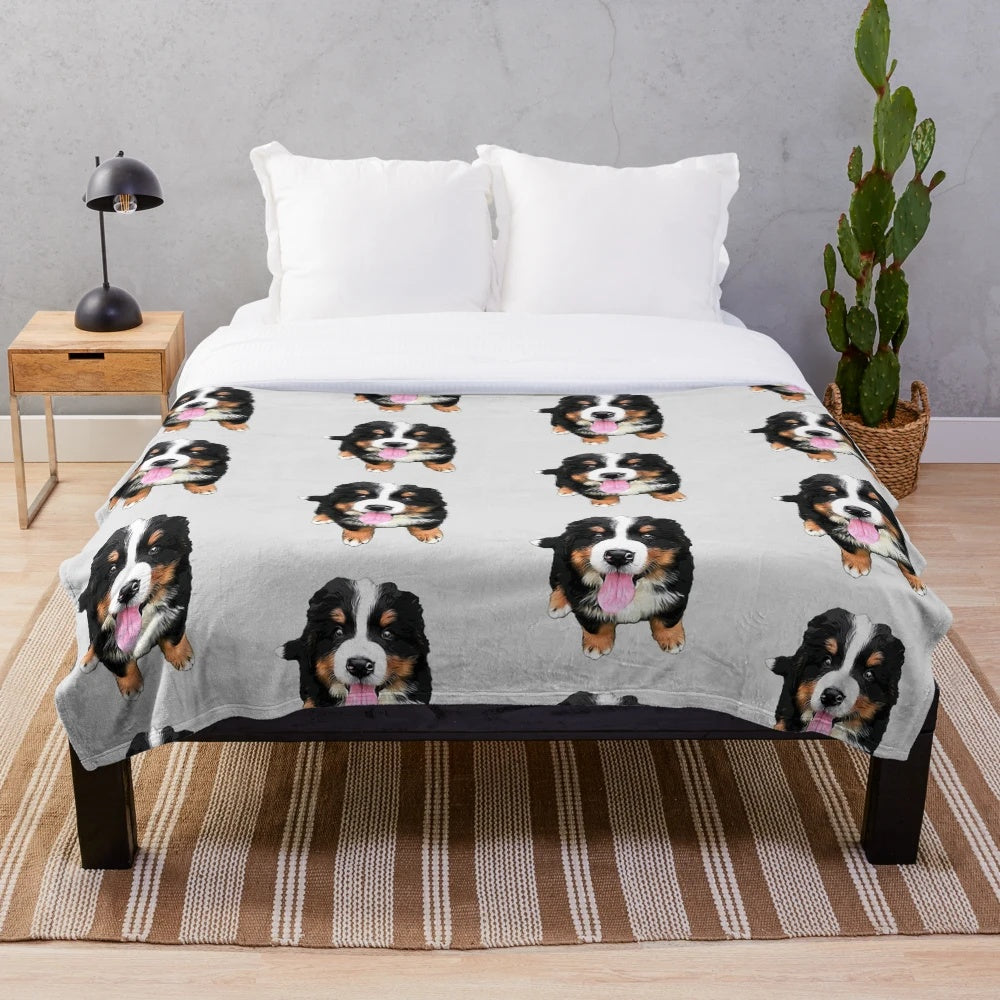 Bernese Mountain Dog Plush Blanket with Cute Puppy Design