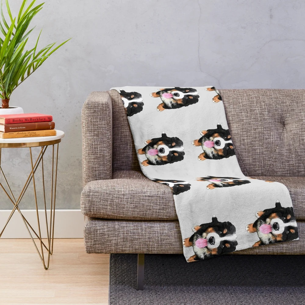 Bernese Mountain Dog Plush Blanket with Cute Puppy Design