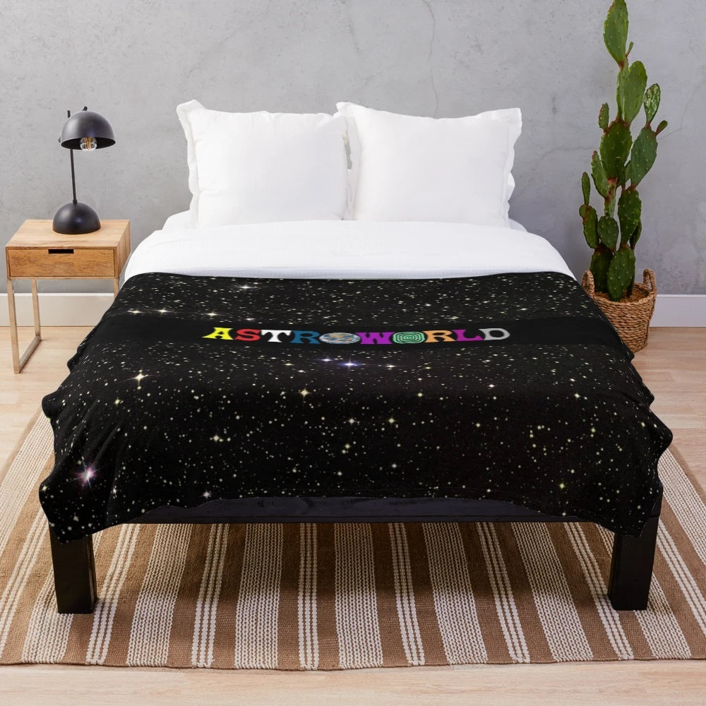 Soft and cozy plush blanket with Astroworld-inspired design