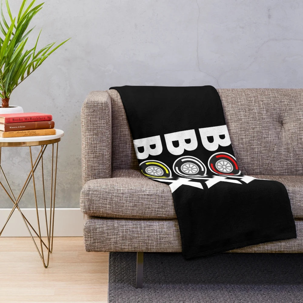 Formula 1 inspired plush blanket with racing car tyre compound design