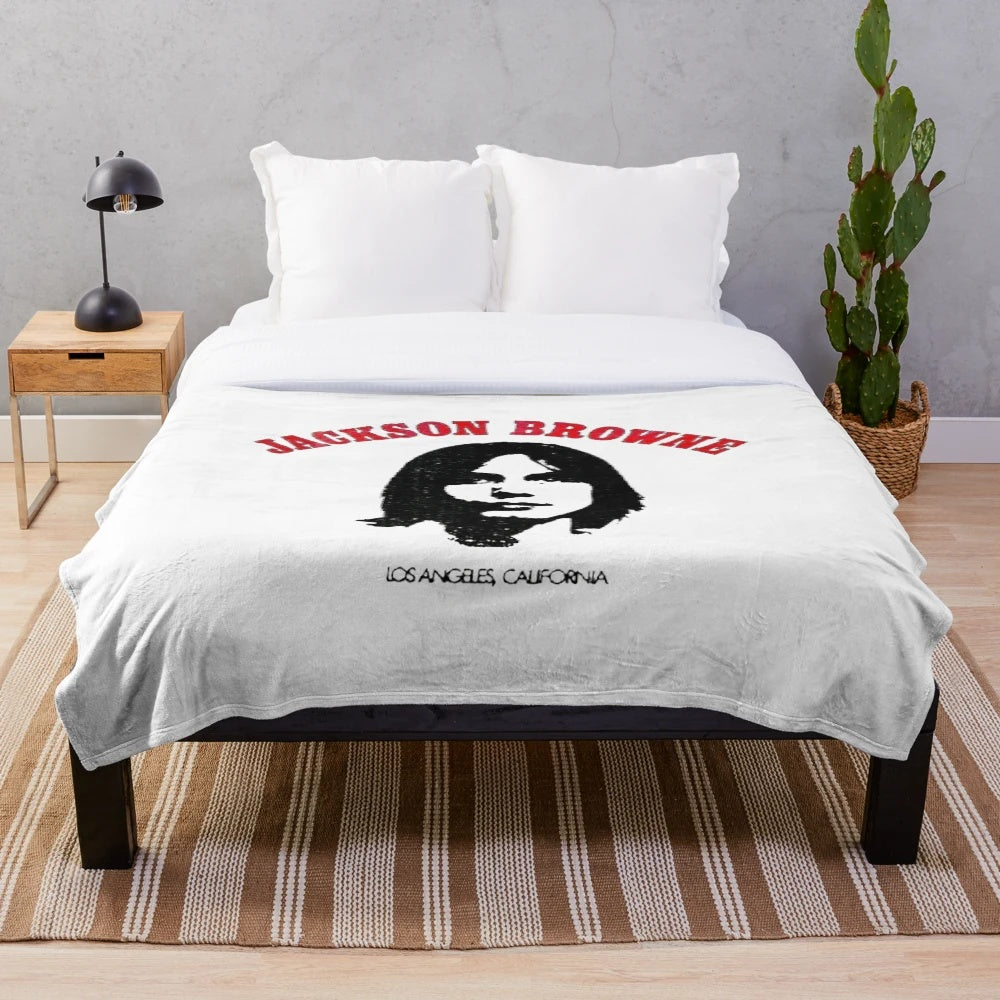 Jackson Browne inspired plush blanket featuring the artist's name and Los Angeles design