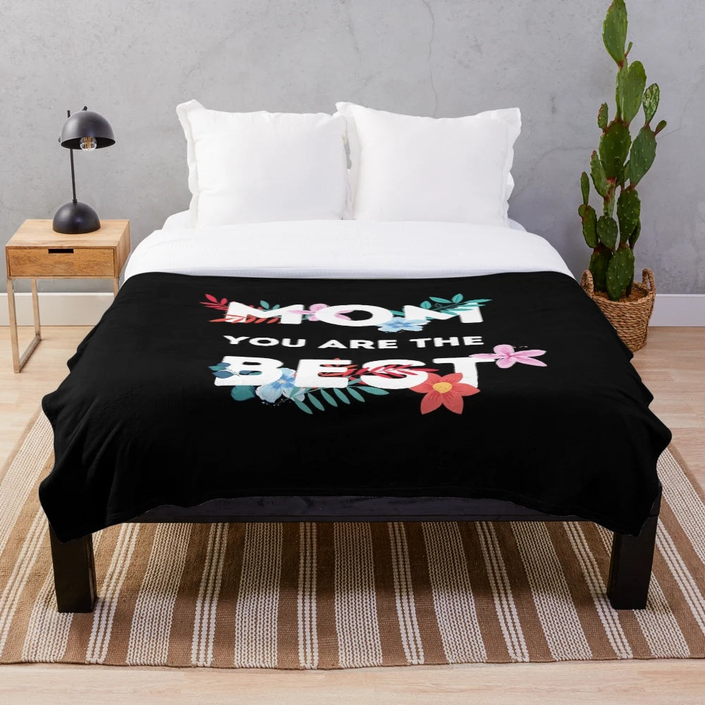 Soft and cozy plush blanket with "Best Mom in the History of Ever" text