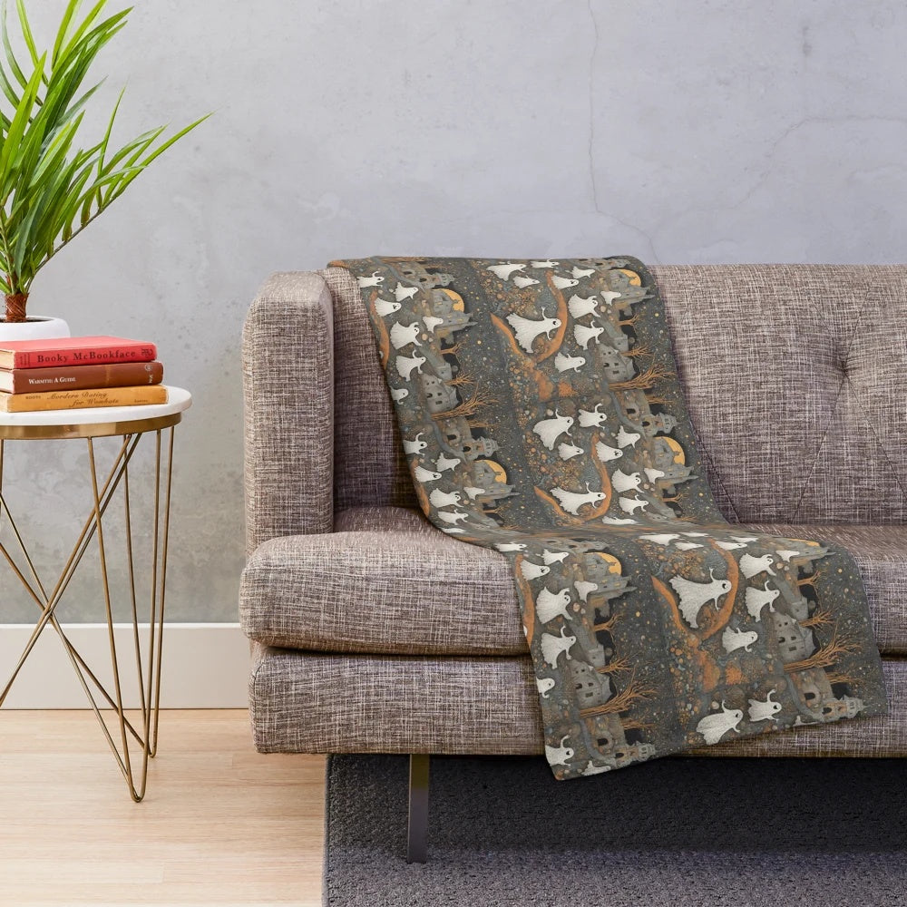 Soft and cozy plush blanket with spooky and autumn design
