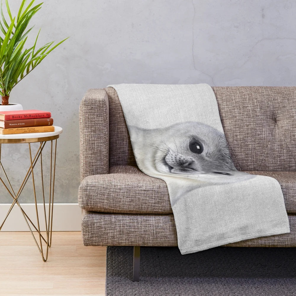 Adorable baby seal portrait plush blanket for nursery or kids room decor