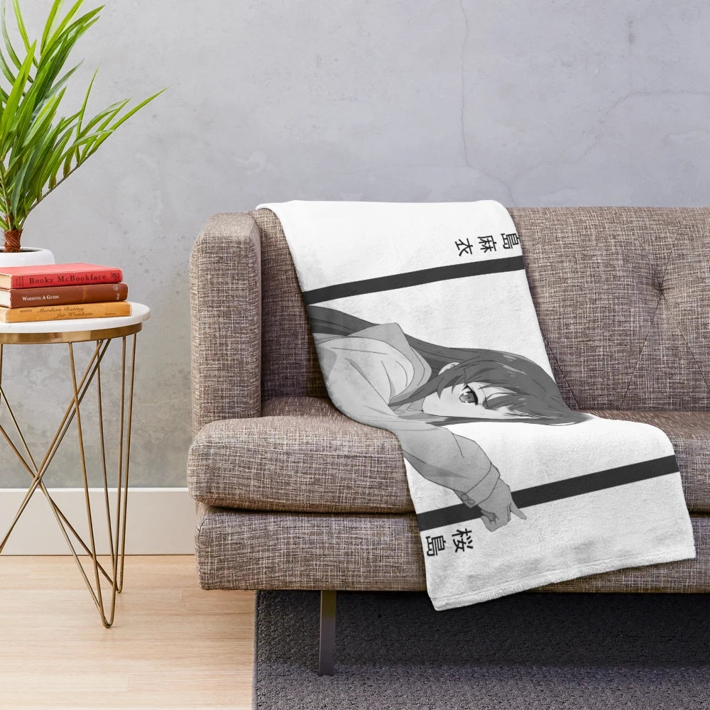 Soft and cozy anime-inspired plush blanket with the character Mai Sakurajima from Rascal Does Not Dream of Bunny Girl Senpai