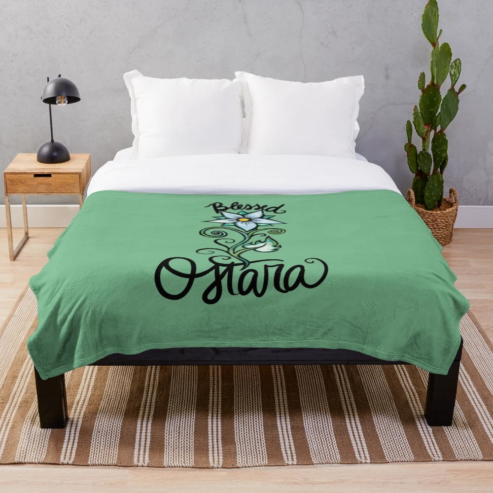 Soft and cozy plush blanket featuring the blessed Ostara pagan spring design