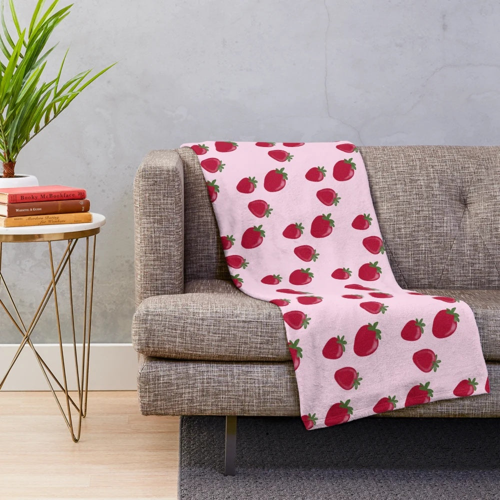 Strawberry plush blanket with cute berry design