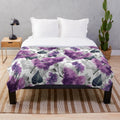Lilac plush blanket with watercolor floral pattern
