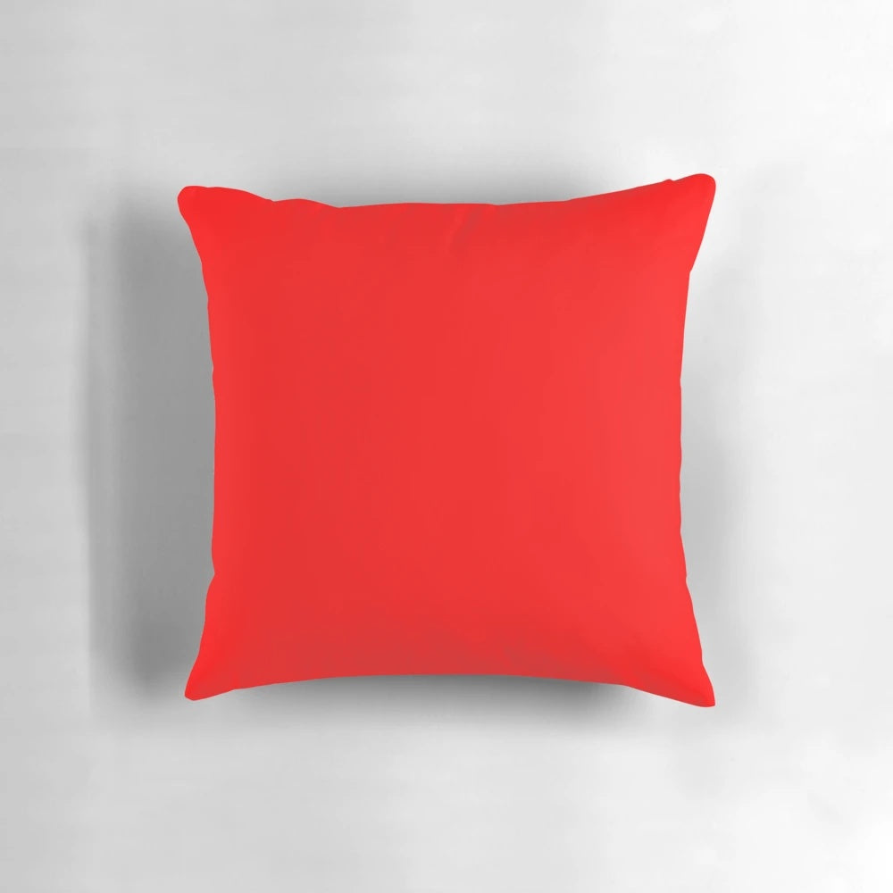Solid red throw pillow with a variety of rich, vibrant red tones