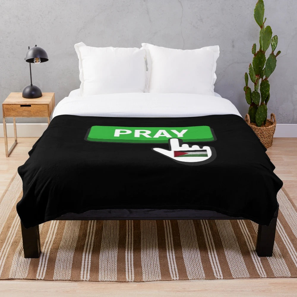 Plush blanket with Palestinian flag and text "Pray for Palestine