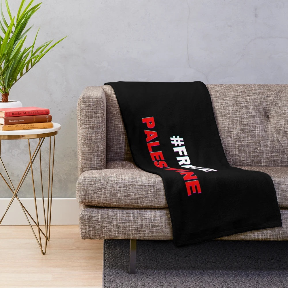 Plush blanket with palestinian flag design, supporting the free palestine movement