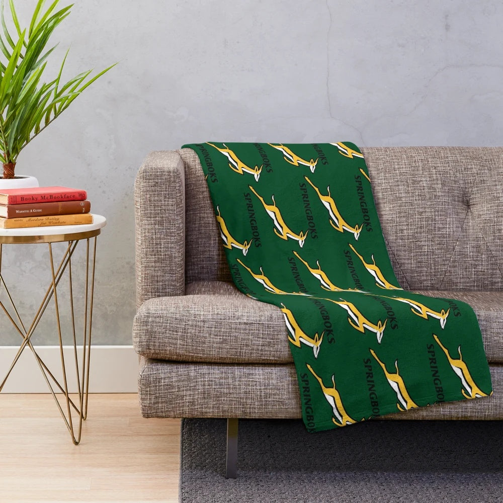 Springboks rugby team inspired plush blanket in green and gold colors