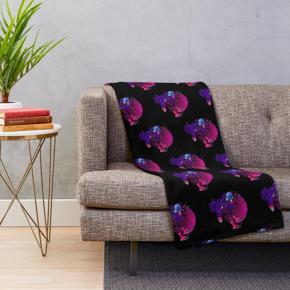 Plush blanket with a horror-inspired gaming design featuring a skull and devil horns