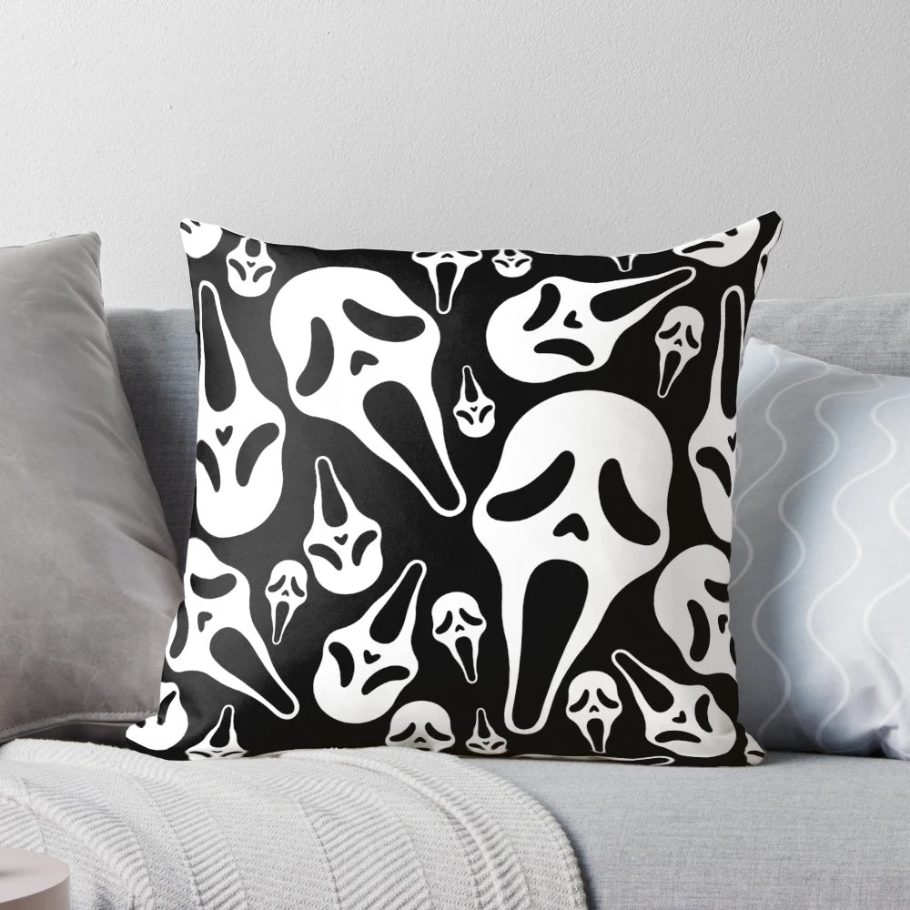 Ghostface-inspired decorative pillow with a spooky, macabre design