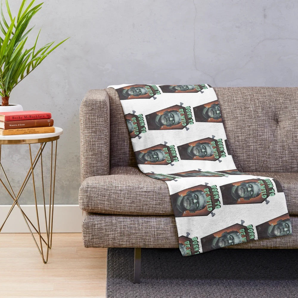 Cozy plush blanket with a gothic Frankenstein monster design