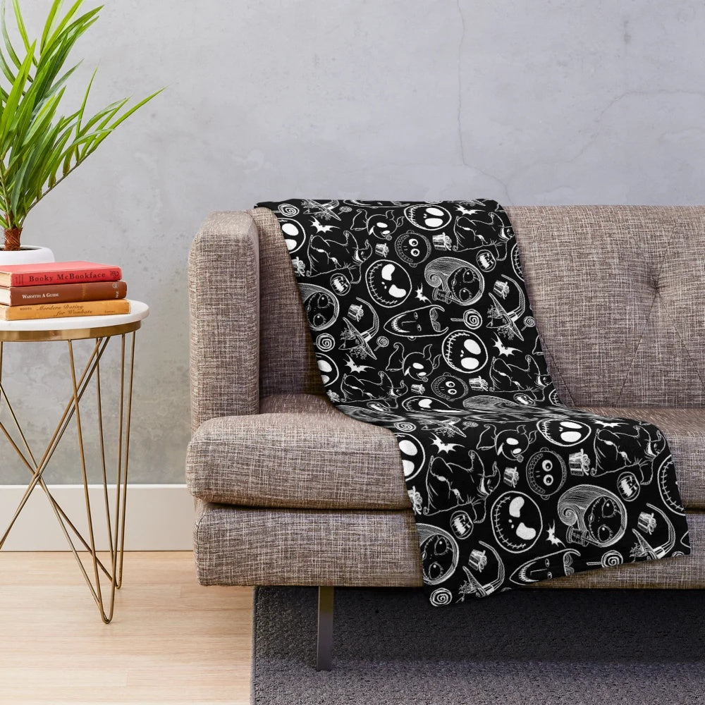 Nightmare Before Christmas-inspired plush blanket with Jack Skellington, Sally, and other characters