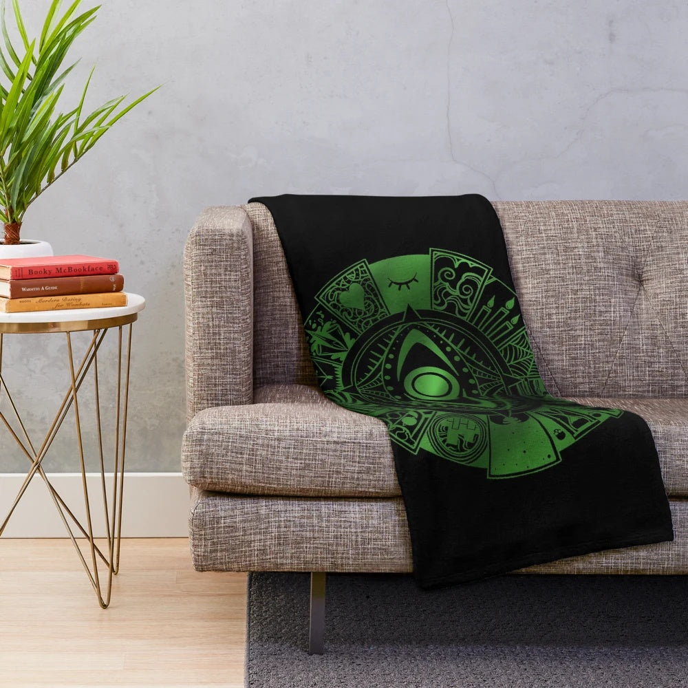 Plush blanket with "15 Fears Wheel" design, inspired by the horror podcast "The Magnus Archives
