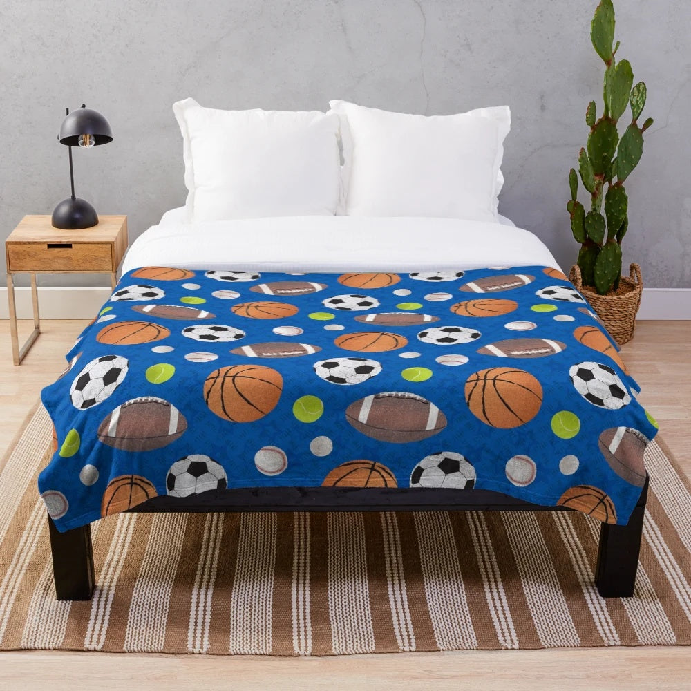 Sports ball patterned plush blanket