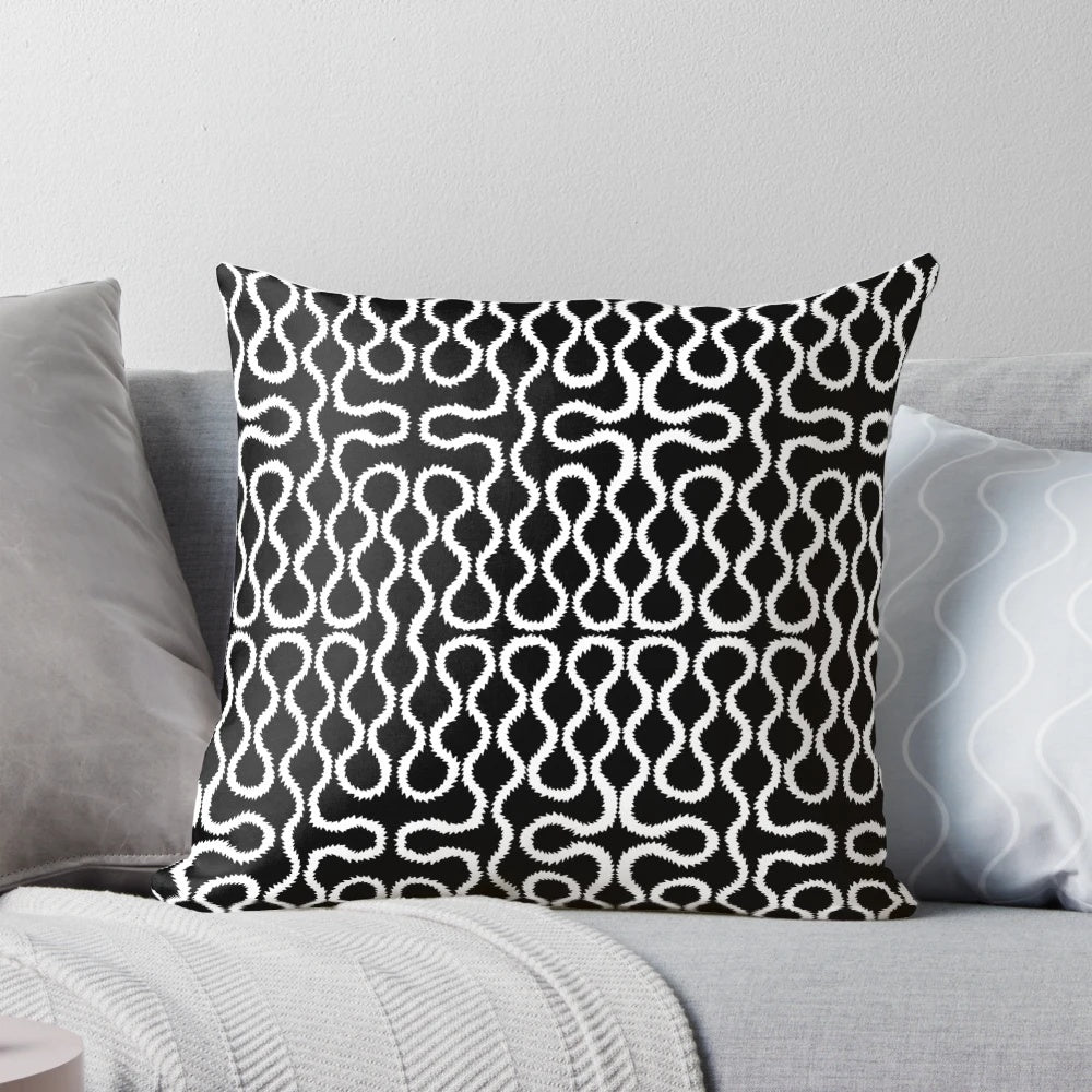 Squiggles art black and white decorative pillow with a unique modern design
