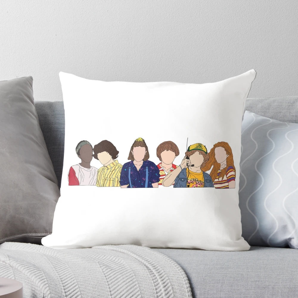 Stranger Things 3 Retro 80s Aesthetic Pillow featuring the main characters