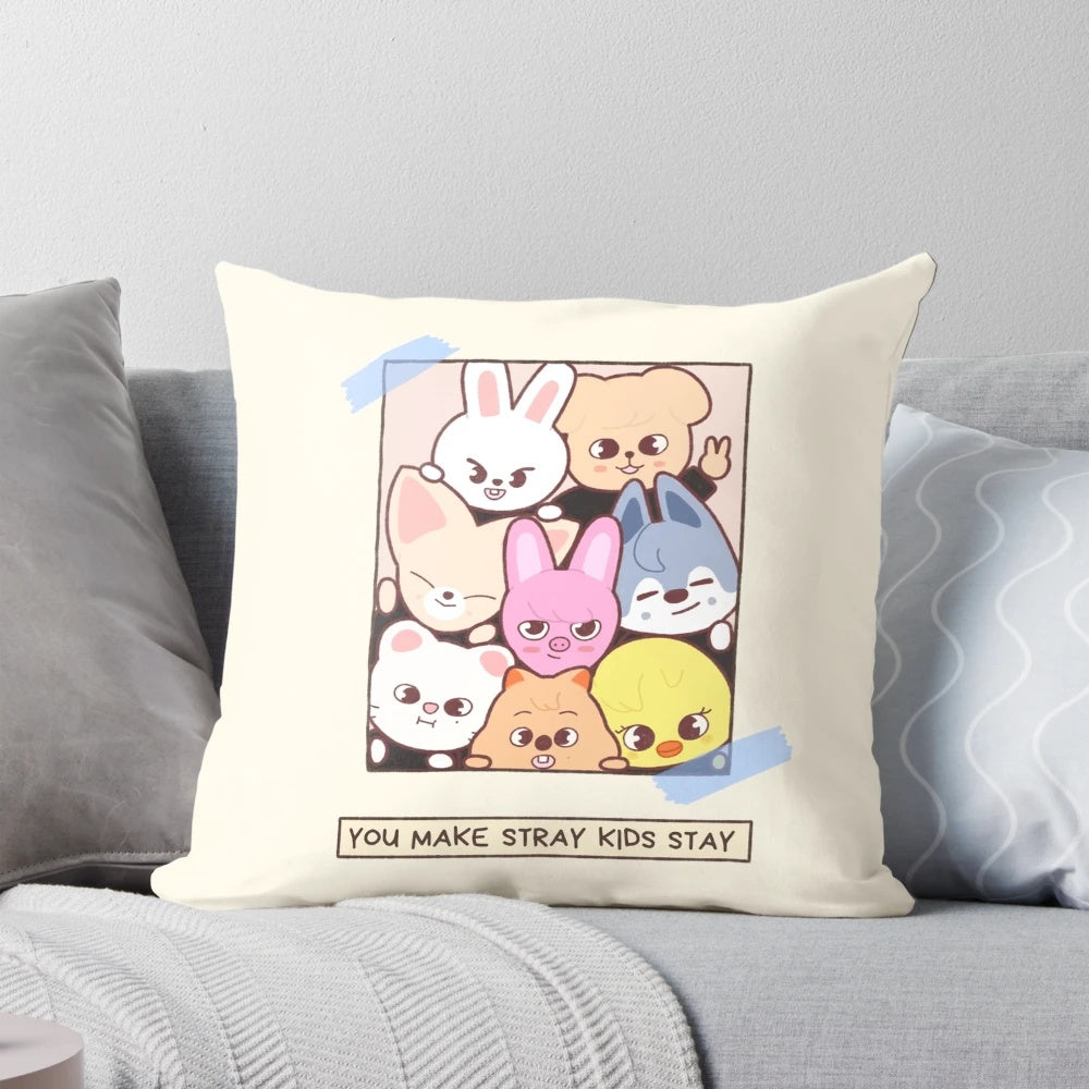Stray Kids SKZOO plush pillow, featuring members of the K-pop group Stray Kids
