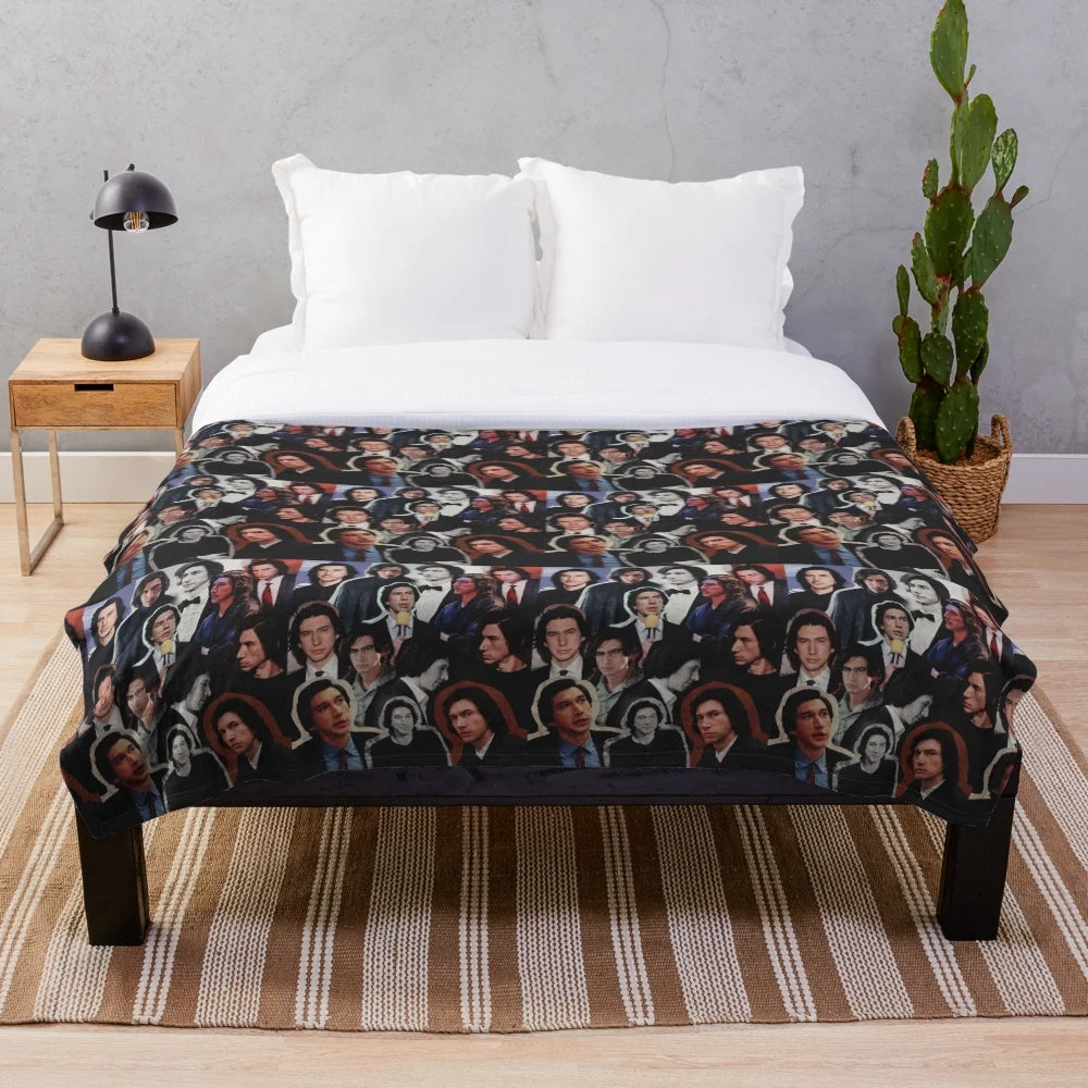 Plush blanket featuring a collage of actor Adam Driver