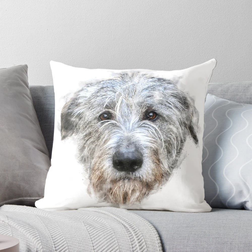 Soft and cozy pillow featuring a beautiful watercolor painting of an Irish Wolfhound dog.