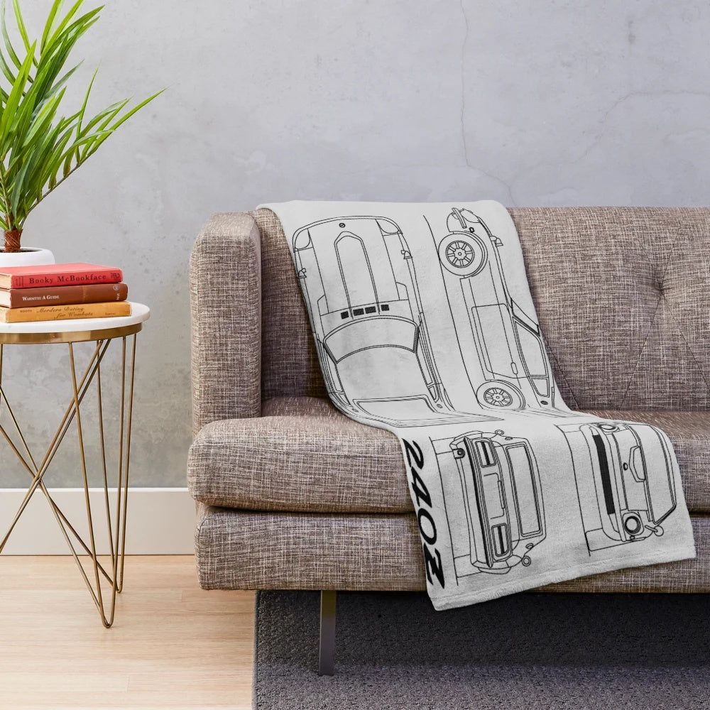 240Z blueprint plush blanket for car enthusiasts