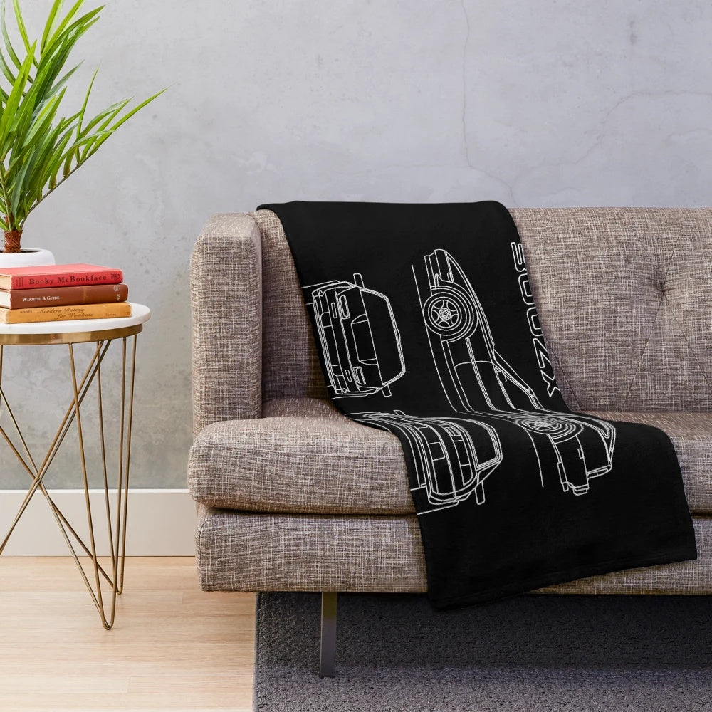 300ZX Plush Blanket with Blueprint Design