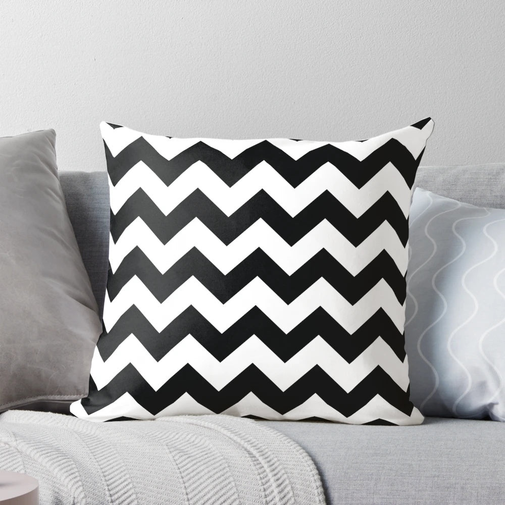 Black and white chevron pattern decorative throw pillow