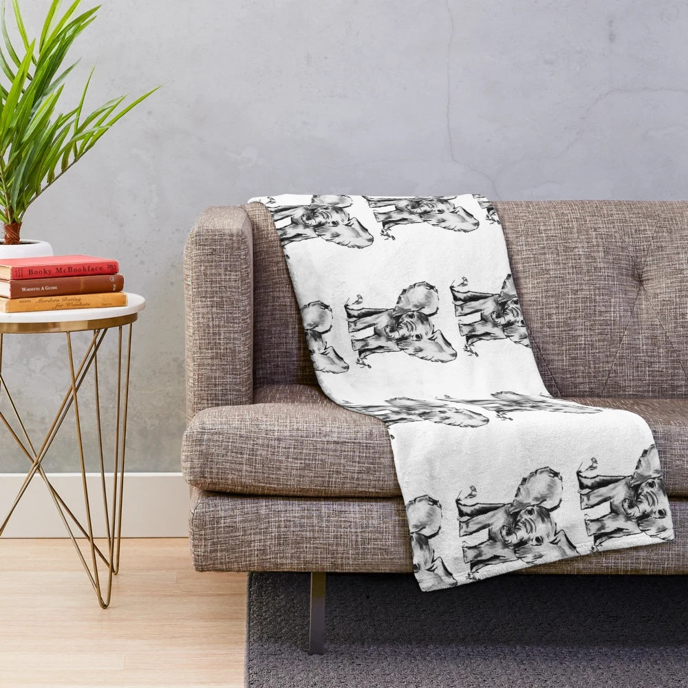 Black and white plush elephant blanket for nursery or kids room