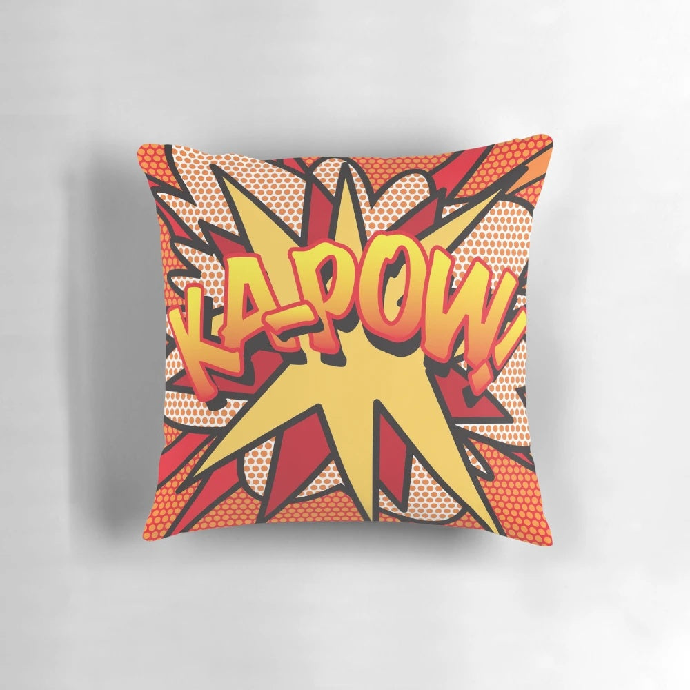 Colorful comic book pop art-inspired decorative throw pillow