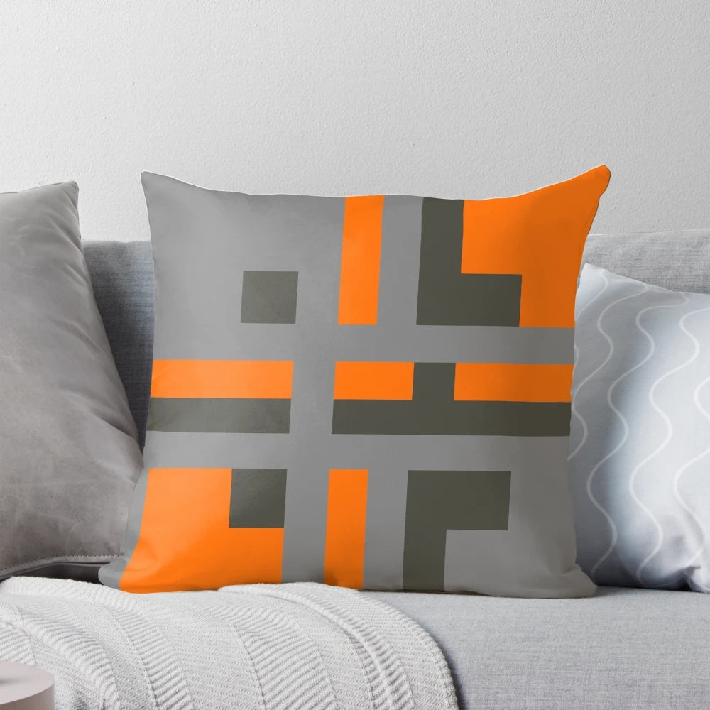 Divine color block grey and orange pillow with geometric abstract design