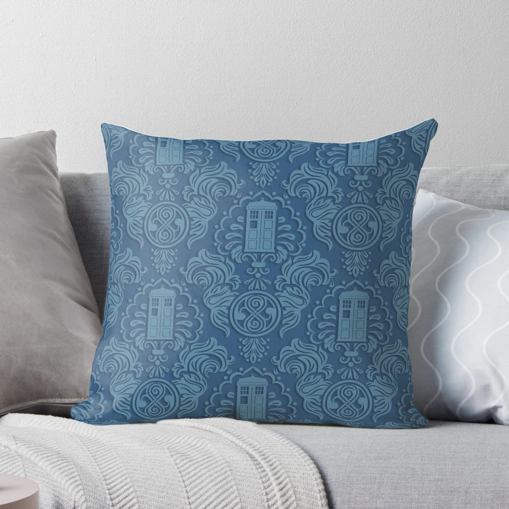 Damask patterned pillow inspired by the popular British sci-fi TV series Doctor Who