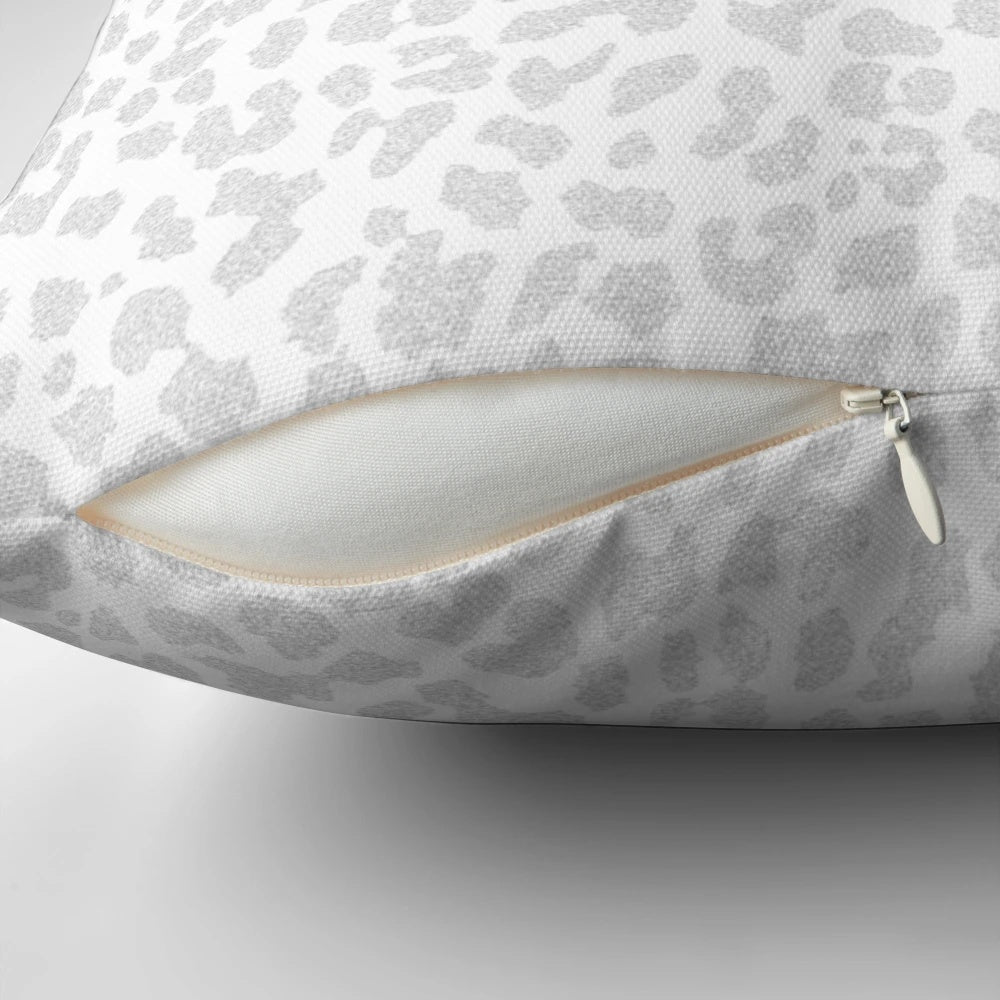 Gray and white leopard print decorative throw pillow