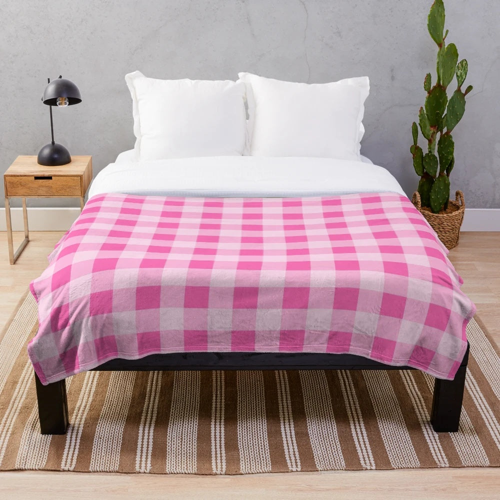 Hot pink plaid pattern plush blanket