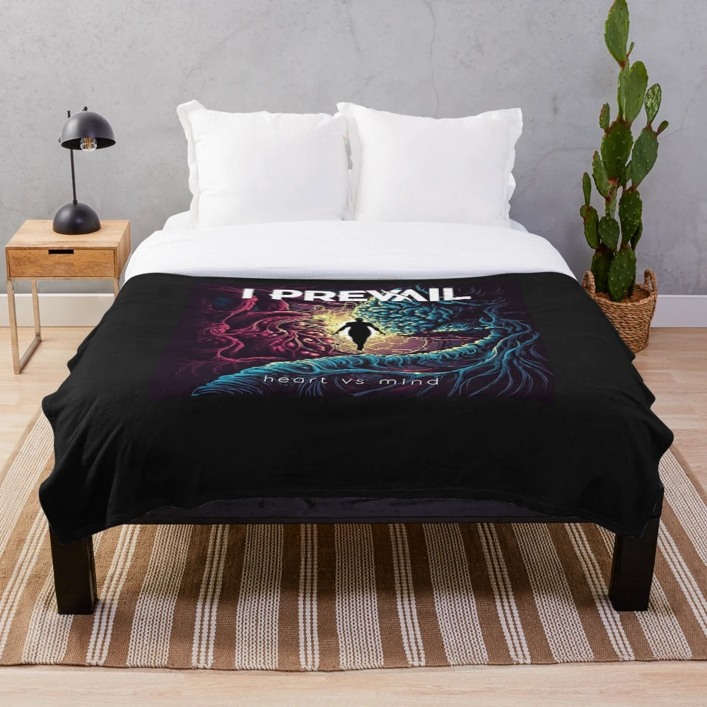 I Prevail-inspired plush blanket with heart vs mind design