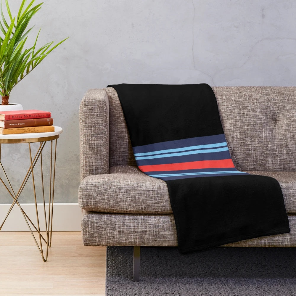 Martini Racing Stripe Plush Blanket with Retro Motorsport Design