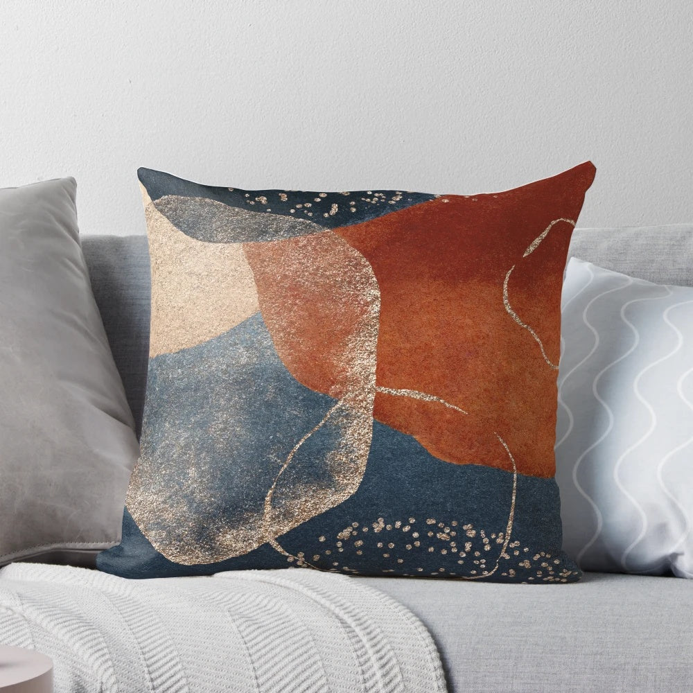 Modern abstract terracotta blush and navy blue decorative throw pillow