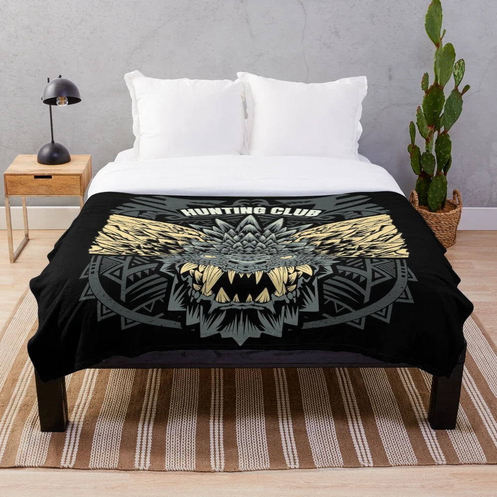Monster Hunter inspired plush blanket featuring various monsters